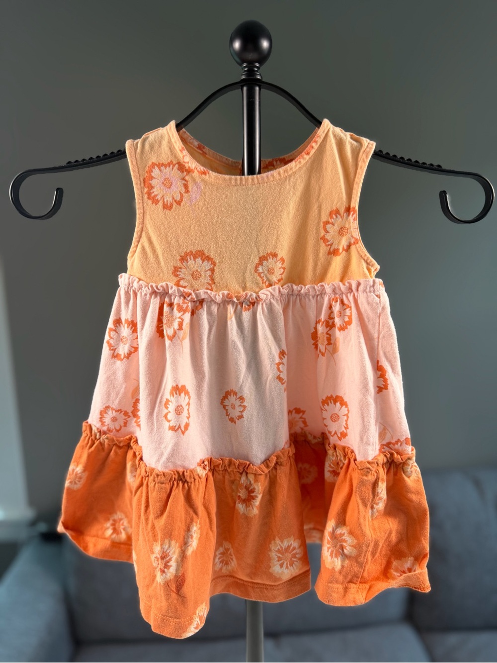 Carter's Orange & Peach Floral Tiered Tank Dress